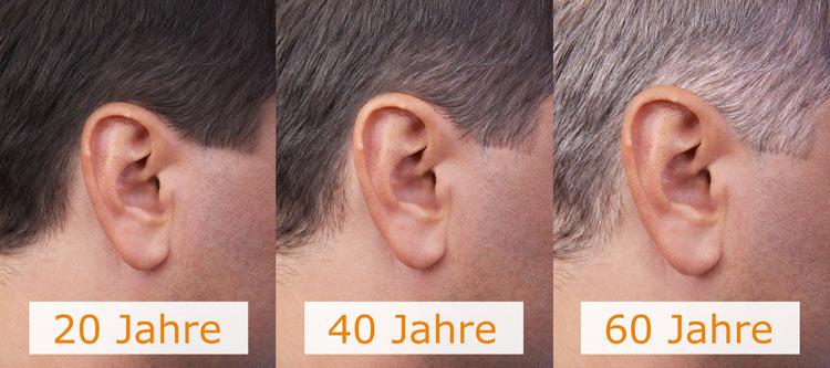 Das Ohr wächst ein Leben lang Veränderung des Ohres im Alter